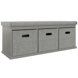 Rackhams Three-Drawer Shoe Storage Bench, with Padded Top Seat - Grey - thumbnail 1