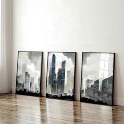 Rackhams Modern Wall Art For Living Room Uk - Set of 3 Urban Skyscrapers Wall art Prints - A2 16.54 x 23.39 in / 42 x 59.4 cm - Satin Photo paper 280 gsm - Oak Frame - thumbnail 4