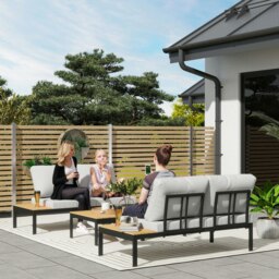 Rackhams 4 Seater Garden Corner Sofa Set with Removable Thick Cushions Teak - Teak - Metal, Polyester - 141W x 64D x 62H cm - thumbnail 1