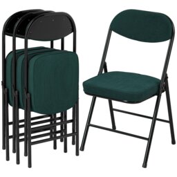 Rackhams Folding Chairs Set of 4 with Cushioned Seat, Steel Frame, Teal - 4 - Corduroy, Steel, Sponge - Folding chair - thumbnail 2