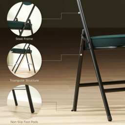 Rackhams Folding Chairs Set of 4 with Cushioned Seat, Steel Frame, Teal - 4 - Corduroy, Steel, Sponge - Folding chair - thumbnail 6