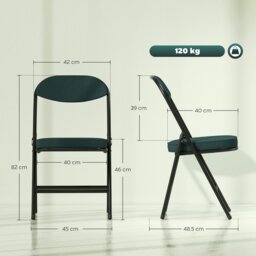 Rackhams Folding Chairs Set of 4 with Cushioned Seat, Steel Frame, Teal - 4 - Corduroy, Steel, Sponge - Folding chair - thumbnail 3