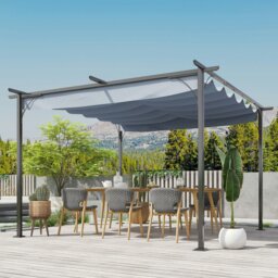 Rackhams 3.5x3.5m Pergola Metal Gazebo Backyard Porch Awning Retractable Canopy - Grey - Alloy Steel - 350cm x 350cm x 230cm