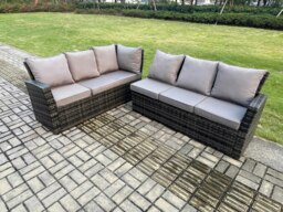 Rackhams 8 Seater Garden Rattan Furniture Corner Dining Set with Armchair Indoor Outdoor Lounge Sofa Set Dark Grey Mixed - thumbnail 3