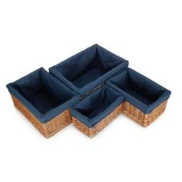 Rackhams Double Steamed Navy Cotton Lined Willow Storage Baskets - Large - thumbnail 3