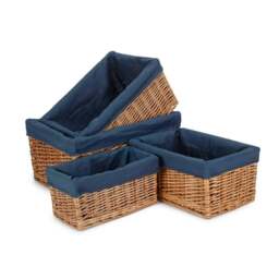 Rackhams Double Steamed Navy Cotton Lined Willow Storage Baskets - Large - thumbnail 2