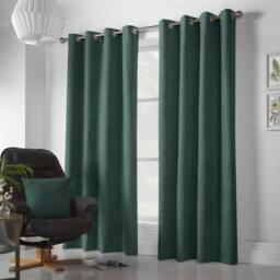 Rackhams Velvet Chenille Ring Top Curtains - Green - 142cm width x 183cm drop - thumbnail 1