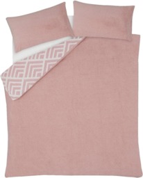 Rackhams Luxurious GEO JACQUARD Fleece Duvet Cover with Pillowcases - Blush - Single (135cm x 200cm) - thumbnail 2