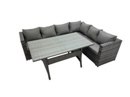 Rackhams Rattan Garden Furniture Set Outdoor 8 Seater Patio Dining Corner Sofa Sets with Dining Table Dark Grey Mixed - thumbnail 1