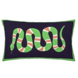 Rackhams Embroidered Snake Cushion Cover - Lime - 30cm x 50cm - Lime - 100% Cotton
