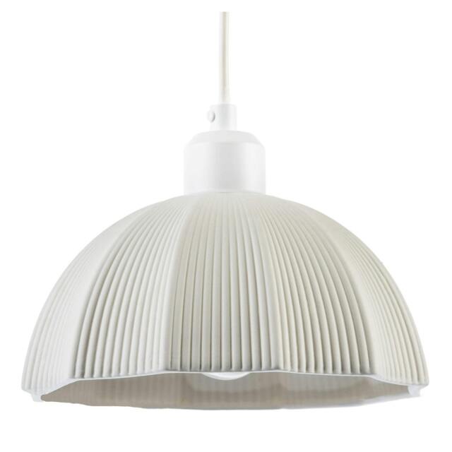Rackhams Frosted White Ceramic Umbrella Pendant Light Shade with Etched Lines - image 1