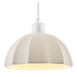 Rackhams Frosted White Ceramic Umbrella Pendant Light Shade with Etched Lines - thumbnail 2