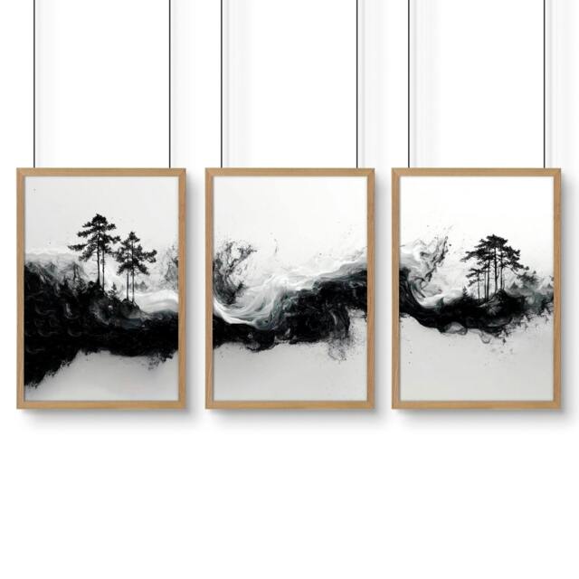 Rackhams Modern Wall Art For Living Room - Set of 3 Asian Inspired Wall art Prints - 20 x 30 in / 50 x 76 cm - Satin Photo paper 280 gsm - Oak Frame - image 1