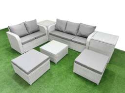Rackhams 7 Seater PE Rattan Garden Furniture Patio Conservatory Sofa Set with Square Coffee Table 3 Seater Sofa Love Sofa 2 Big Footstool 2 Side Table - thumbnail 1