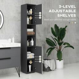 Rackhams Line Embossed Tall Bathroom Storage Cabinet with Three-position Adjustable Shelves for Minimalist Style - Grey - thumbnail 5