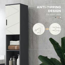 Rackhams Line Embossed Tall Bathroom Storage Cabinet with Three-position Adjustable Shelves for Minimalist Style - Grey - thumbnail 6