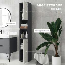 Rackhams Line Embossed Tall Bathroom Storage Cabinet with Three-position Adjustable Shelves for Minimalist Style - Grey - thumbnail 4
