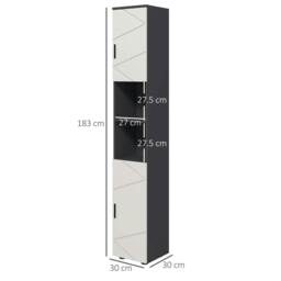 Rackhams Line Embossed Tall Bathroom Storage Cabinet with Three-position Adjustable Shelves for Minimalist Style - Grey - thumbnail 3