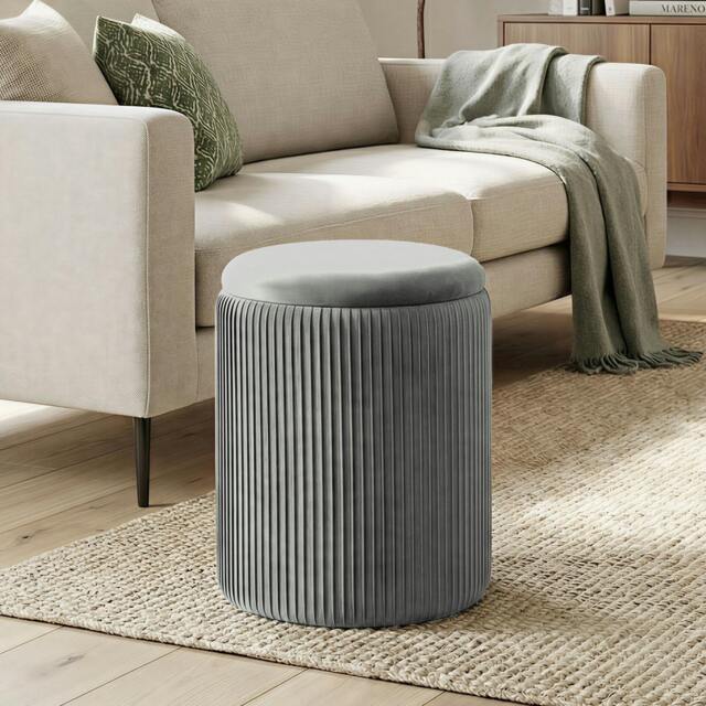 Rackhams Round Storage Ottoman with Removable Top - Grey - image 1