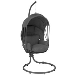 Rackhams Hanging Egg Chair Swing Hammock Chair w/ Stand Retractable Canopy Grey - Steel, Polyester, PP Cotton - 129cm x 100cm x 195cm - Grey