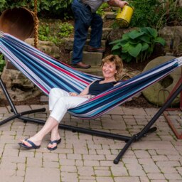 Rackhams Double Cotton Hammock with Stand (250cm) - Denim - thumbnail 4