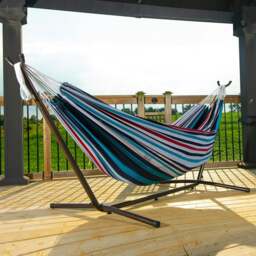 Rackhams Double Cotton Hammock with Stand (250cm) - Denim