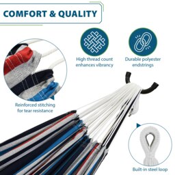 Rackhams Double Cotton Hammock with Stand (250cm) - Denim - thumbnail 5