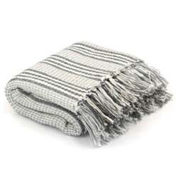 Rackhams Throw Cotton Stripes 220x250 cm Grey and White - thumbnail 1
