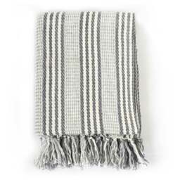 Rackhams Throw Cotton Stripes 220x250 cm Grey and White - thumbnail 2