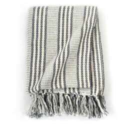 Rackhams Throw Cotton Stripes 220x250 cm Grey and White - thumbnail 3
