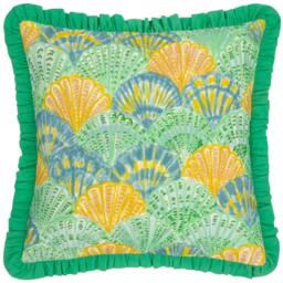 Rackhams Frill Clamshell Cushion Cover - Green - 50cm x 50cm - Green - 100% Cotton