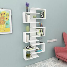 Rackhams Floating Bookcase with Geometric Shelves Rozalin 161 cm Tall Wall Mounted Bookcase - White - thumbnail 5