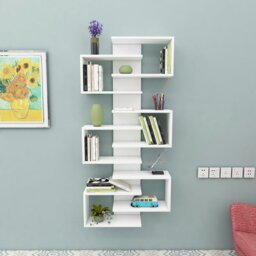 Rackhams Floating Bookcase with Geometric Shelves Rozalin 161 cm Tall Wall Mounted Bookcase - White - thumbnail 2