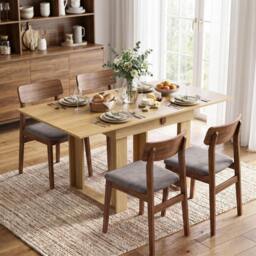 Rackhams Folding Dining Table Under-Table Storage 140cm Oak - thumbnail 1