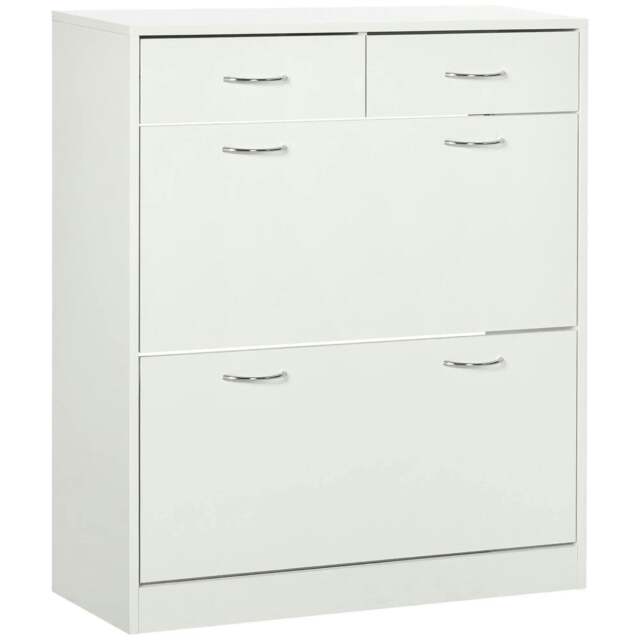 Rackhams Narrow Shoe Storage with 2 Flip Drawers and Adjustable Shelves Shoe Cabinet Organizer for 12 Pairs of Shoes, White - image 1