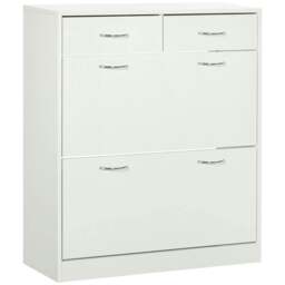 Rackhams Narrow Shoe Storage with 2 Flip Drawers and Adjustable Shelves Shoe Cabinet Organizer for 12 Pairs of Shoes, White - thumbnail 1