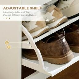 Rackhams Narrow Shoe Storage with 2 Flip Drawers and Adjustable Shelves Shoe Cabinet Organizer for 12 Pairs of Shoes, White - thumbnail 5