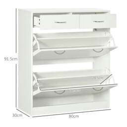 Rackhams Narrow Shoe Storage with 2 Flip Drawers and Adjustable Shelves Shoe Cabinet Organizer for 12 Pairs of Shoes, White - thumbnail 3