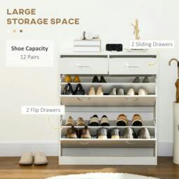 Rackhams Narrow Shoe Storage with 2 Flip Drawers and Adjustable Shelves Shoe Cabinet Organizer for 12 Pairs of Shoes, White - thumbnail 4