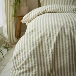 Rackhams Cotton Rich Woven Stripe Duvet Cover Set Green - Super King - Green - thumbnail 3