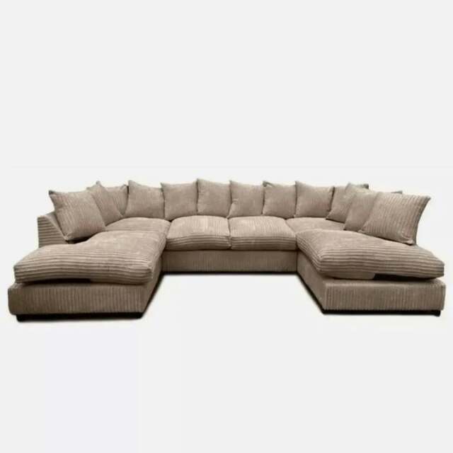 Rackhams Preston U Shaped Jumbo Cord Scatter-Back Corner Sofa - Light Beige - image 1