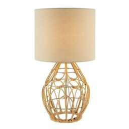 Rackhams Traditional Vintage Wrapped Rattan Table Lamp with Cream Linen Fabric Shade - thumbnail 1