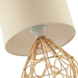 Rackhams Traditional Vintage Wrapped Rattan Table Lamp with Cream Linen Fabric Shade - thumbnail 3