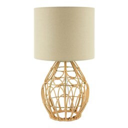 Rackhams Traditional Vintage Wrapped Rattan Table Lamp with Cream Linen Fabric Shade - thumbnail 2