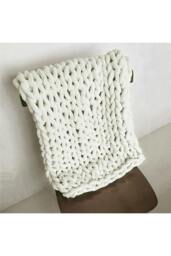 Rackhams Chunky Knit Throw Blanket 100x120cm - Off White - One Size - thumbnail 2