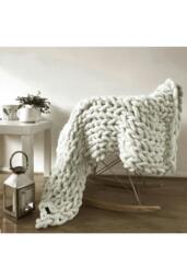 Rackhams Chunky Knit Throw Blanket 100x120cm - Off White - One Size - thumbnail 6