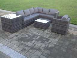 Rackhams Rattan Corner Sofa Set Garden Furniture With Chair Coffee Table And Side Table - thumbnail 2