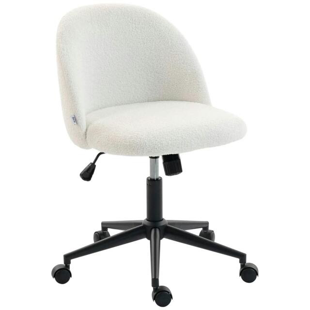 Rackhams Teddy Fleece Office Chair with Wheels - Cream White