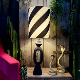 Rackhams Tilted Stripe Black and White Tube Lampshades - 30cm diameter x 40cm Height (12″ x 16″) - thumbnail 1