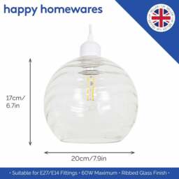 Rackhams Modern Designer Clear Circular Ribbed Glass Non Electric Pendant Lamp Shade - thumbnail 5